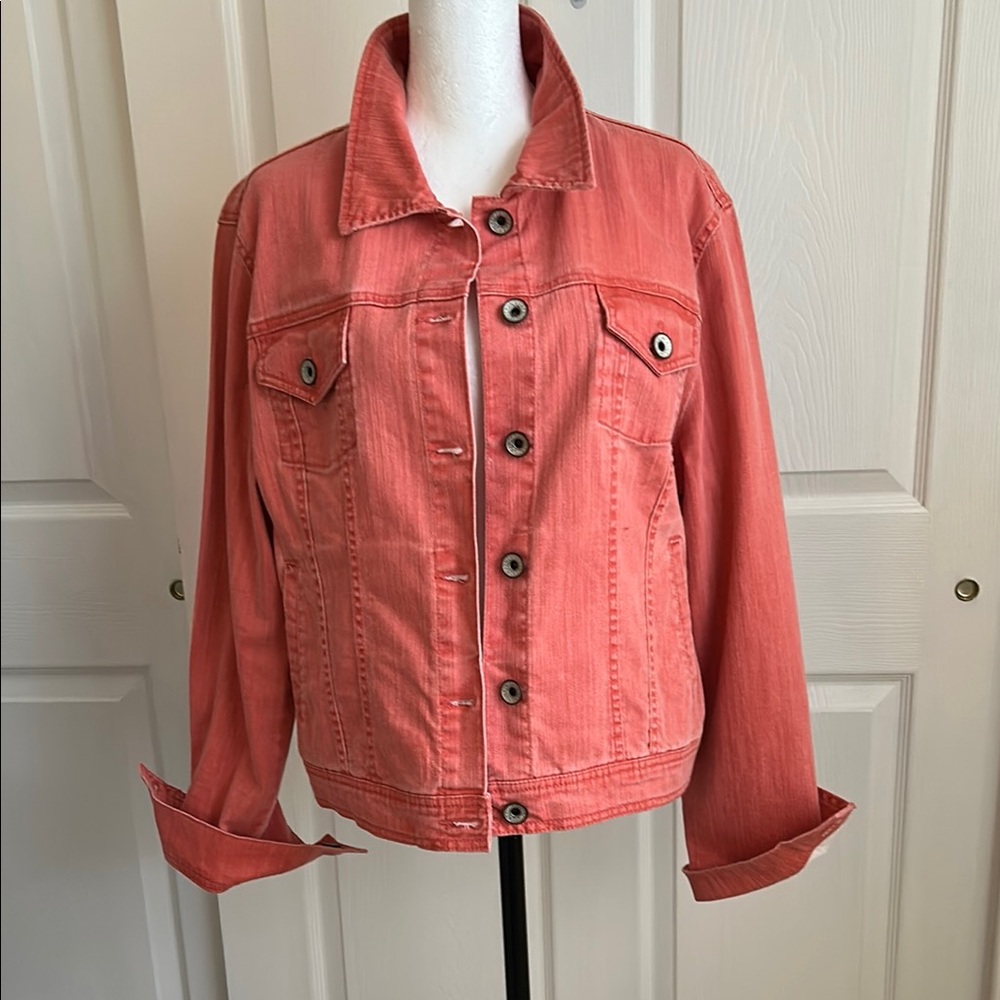 Merona Coral Jean Jacket Cropped Denim Style - Picture 2 of 4
